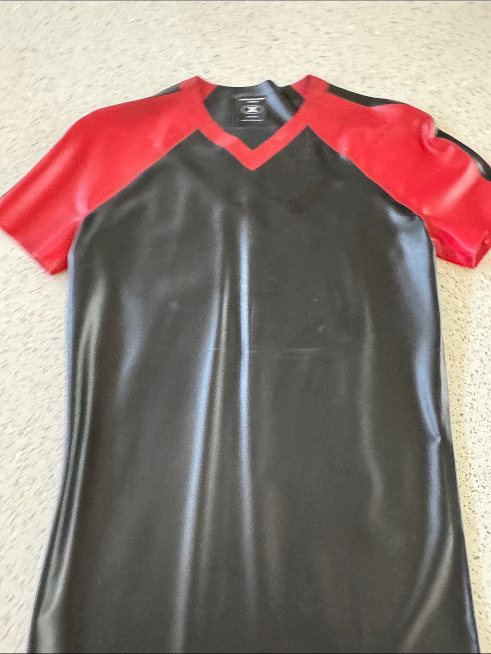 Latex Black and Red Short Sleeve V-neck shirt